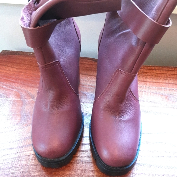 Gorgeous Burgundy Chunky Leather High Heel Statement Boots Made in Brazil Size 6 - Picture 11 of 12